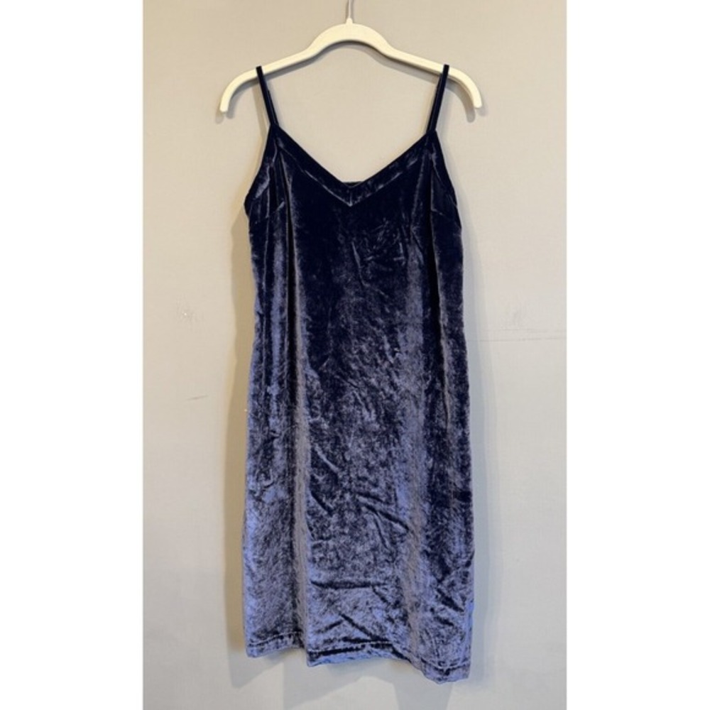 By Athropologie Blue‎ Velvet Spaghetti Strap Knee Length Dress Medium